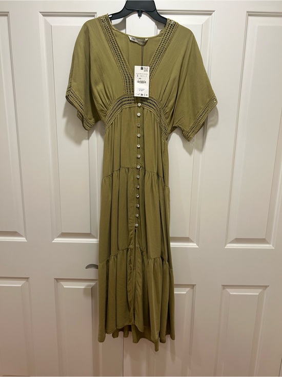 Zara Dresses & Skirts - Zara Olive Green Maxi Dress with Button Front